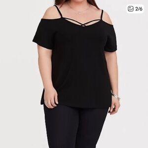 Torrid Black Short Sleeve Cold Shoulder Tee